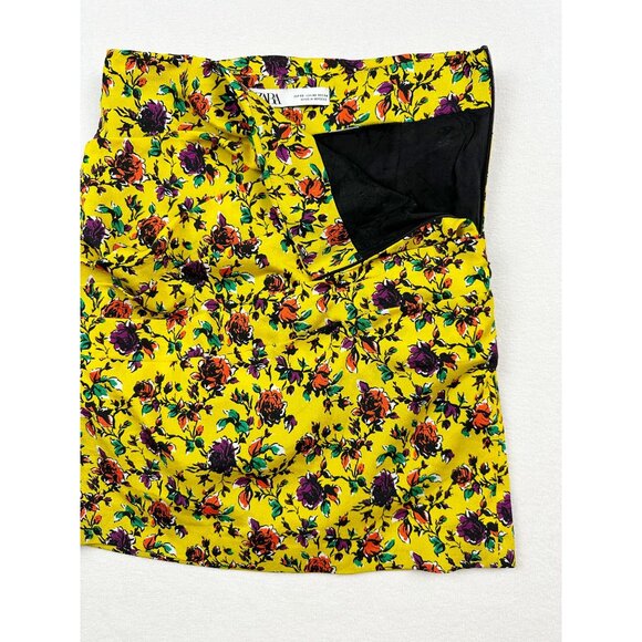 Zara Womens Faux Wrap Mini Skirt Size XS Floral Yellow - Picture 6 of 11